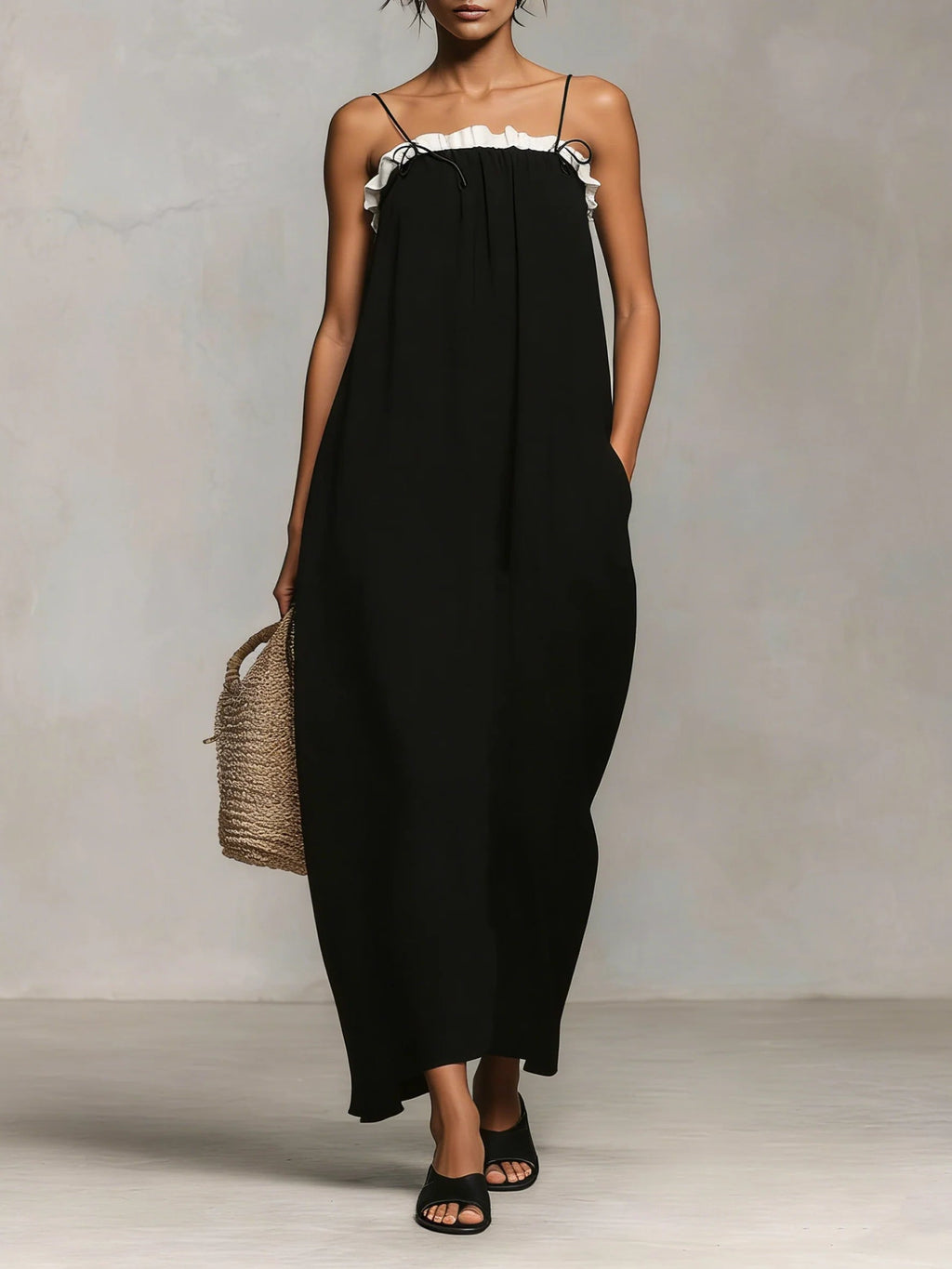 Mirelle™ | Color Block Maxi Dress with Spaghetti Straps