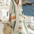 Diane™ | Green and Orange Stripe Caftan Dress