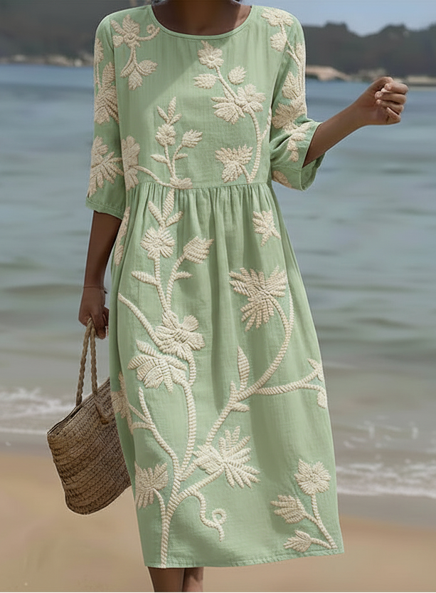 Gwen™ | Plant & Flower Print Midi Dress