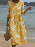 Yassy™ | Plant & Flower Print Midi Dress