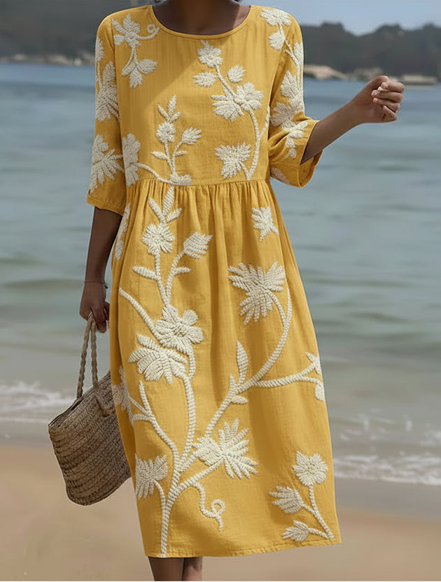 Yassy™ | Plant & Flower Print Midi Dress