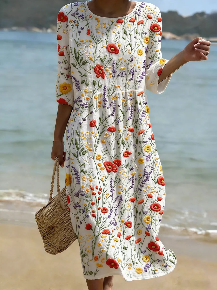 Christina™ | Floral Print Round Neck Maxi Dress