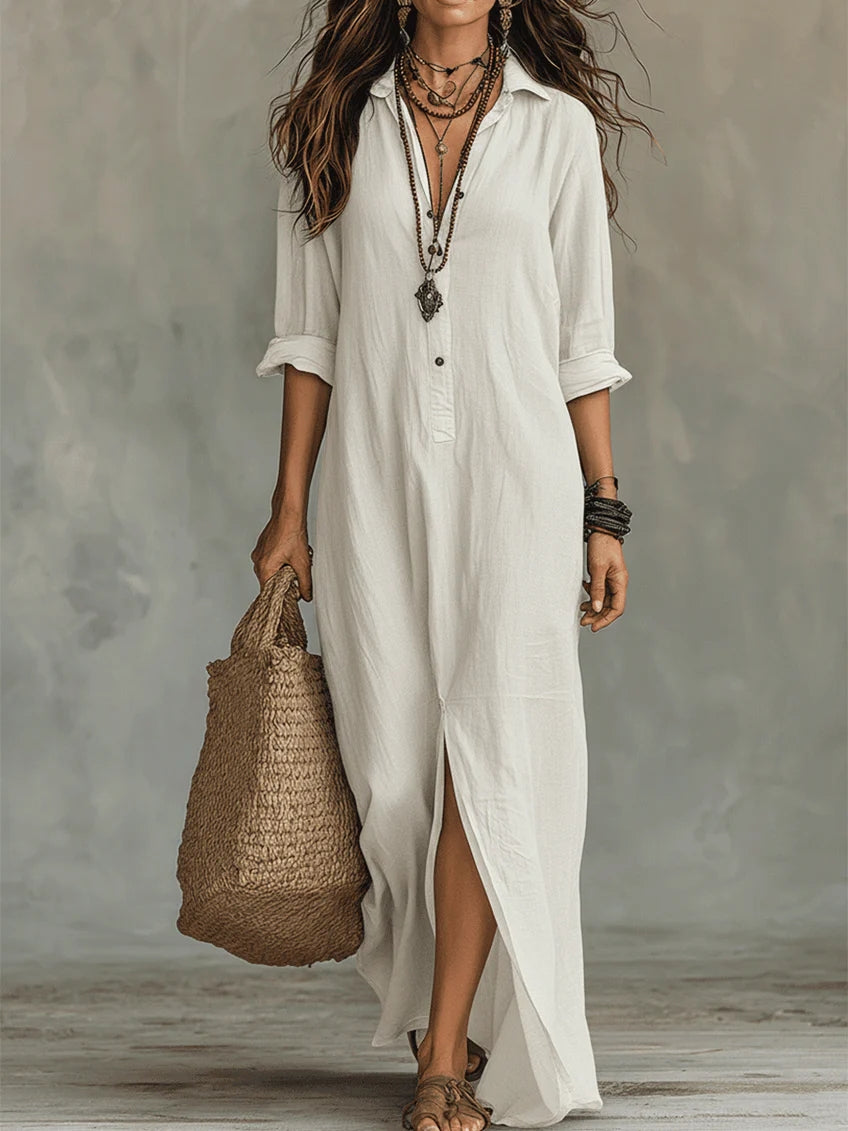 Soline™ | Relaxed Black Maxi Dress with Buttons