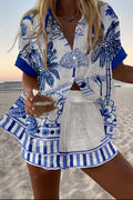 Zanika™ | Linen Short Set with Palm Tree Print