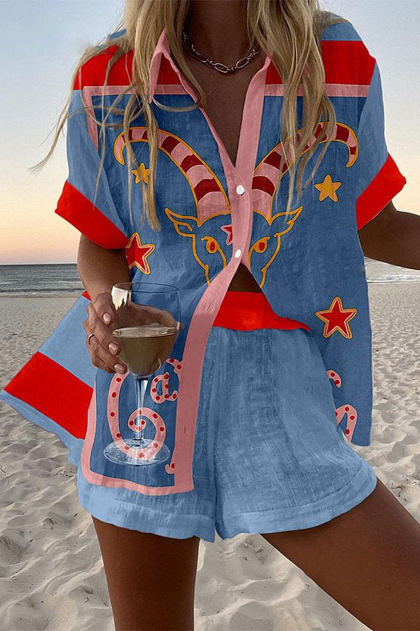 Jorelle™ | Goat Print Linen Short Set