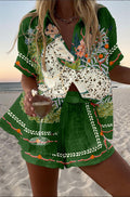 Céphira™ | Linen Short Set with Horse Print