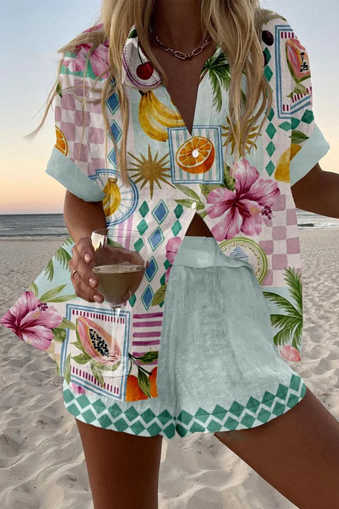 Maevin™ | Linen Short Set with Fruit Print
