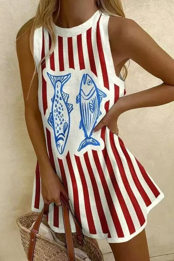 Delara™ | Fish Print Mini Dress