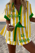 Halora™ | Yellow Striped Linen Short Set