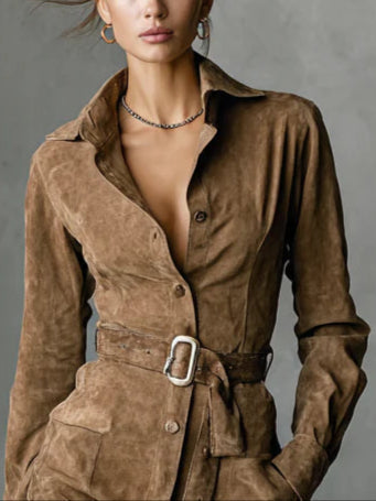 Juliette™ | Suede Midi Dress with Lapel