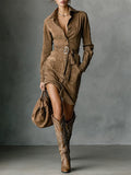 Juliette™ | Suede Midi Dress with Lapel
