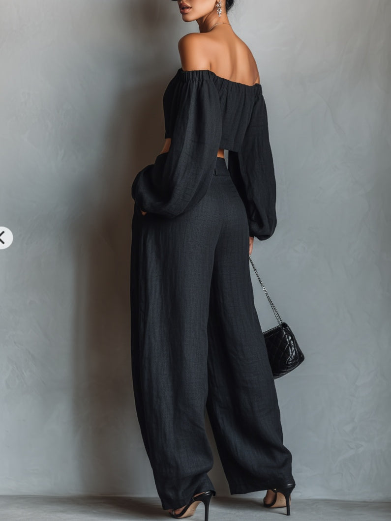 Tess™ | Off-Shoulder Set with Wide-Leg Trousers