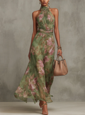 Florine™ | Green Maxi Dress with Floral Print