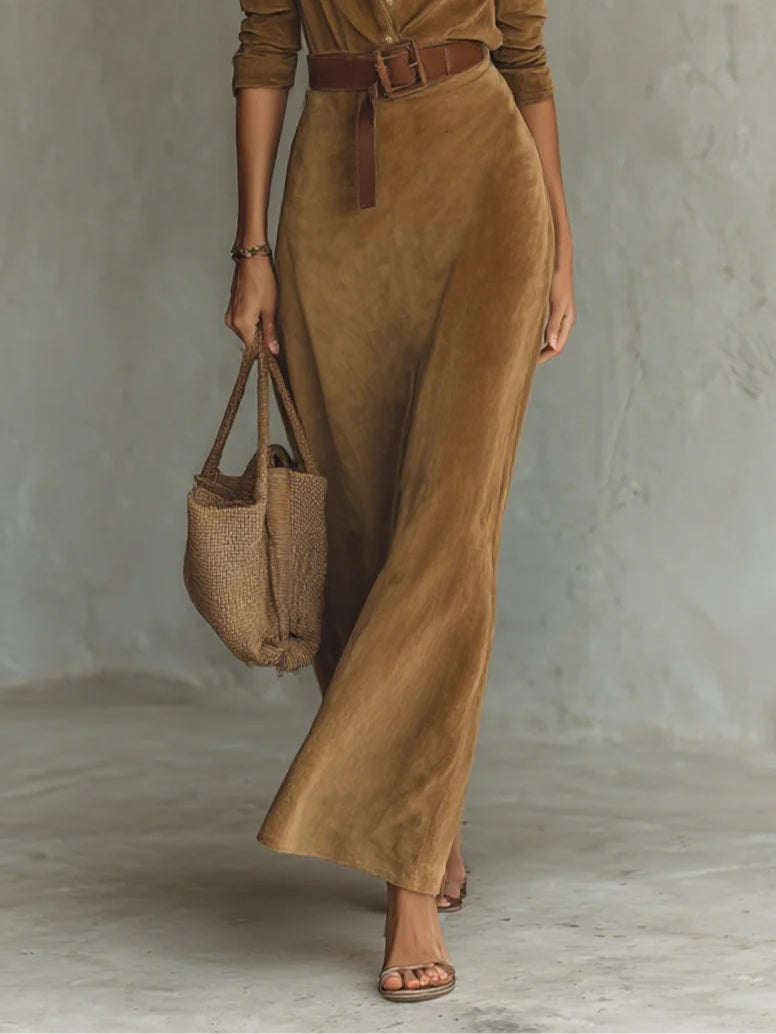 Juline™ | Suede-Look Maxi Dress with Lapel