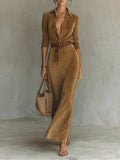 Juline™ | Suede-Look Maxi Dress with Lapel