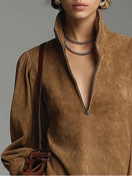 Lucienne™ | Relaxed Suede Dress with Zip