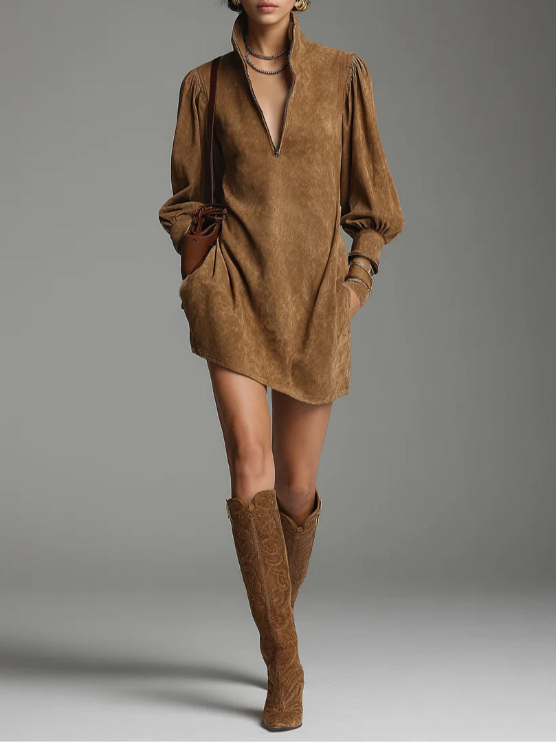 Lucienne™ | Relaxed Suede Dress with Zip