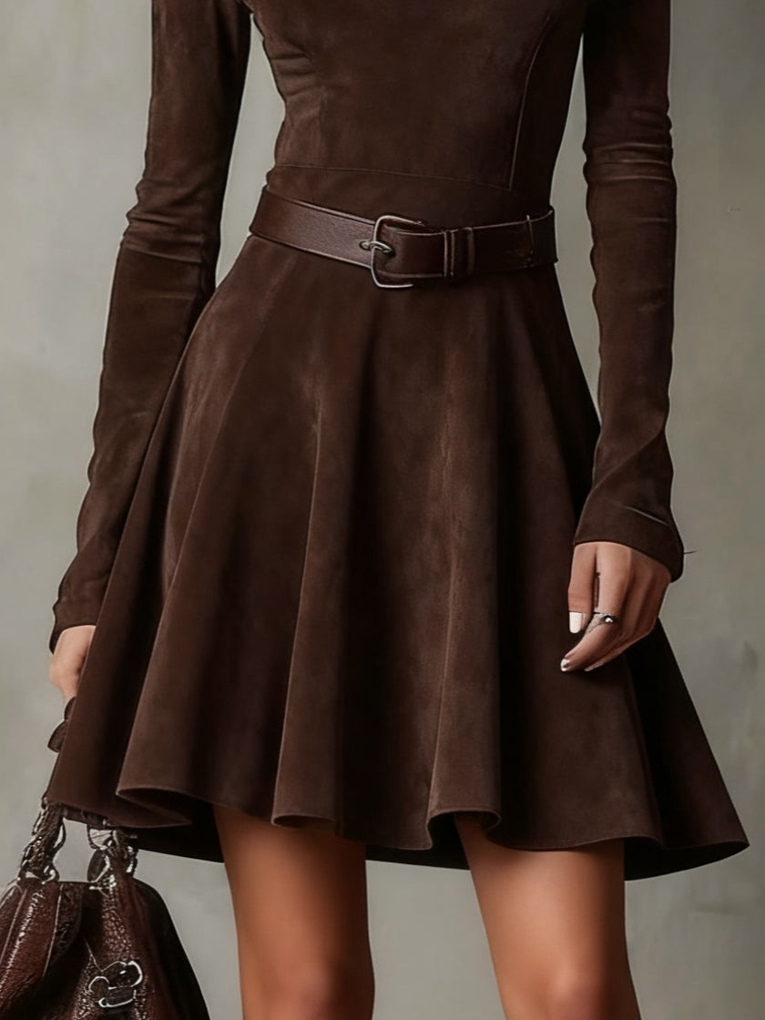 Noémie™ | Vintage Suede Mini Dress in Dark Brown