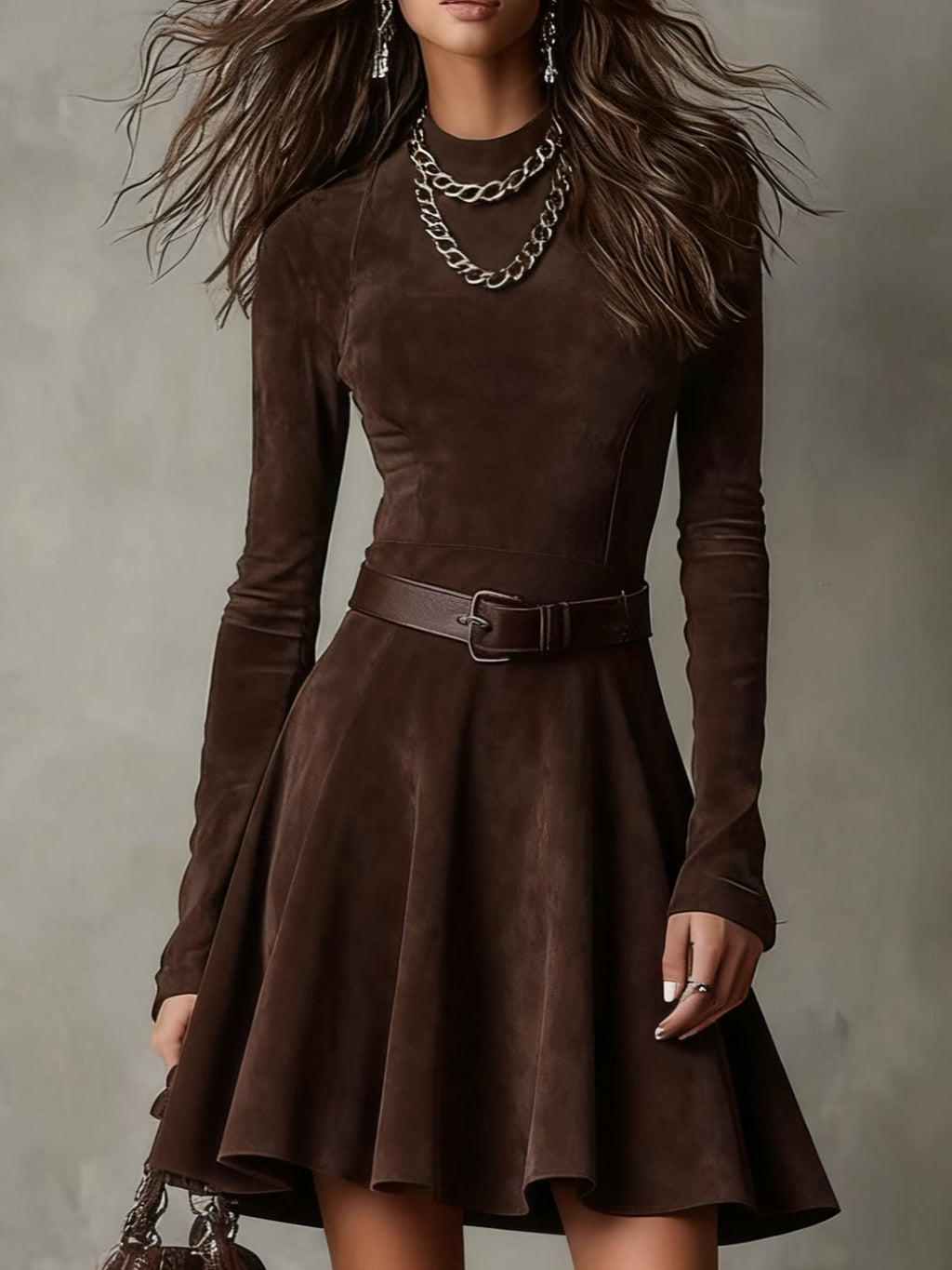 Noémie™ | Vintage Suede Mini Dress in Dark Brown
