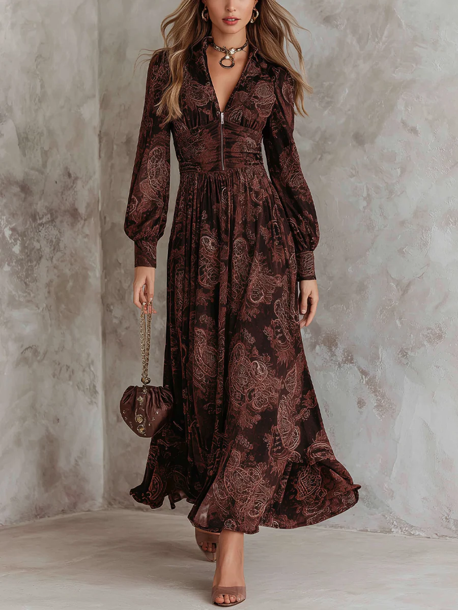 Ariane™ | Paisley Maxi Dress with Waist Accent
