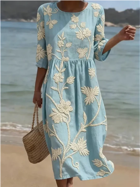 Kimberly™ | Plant & Flower Print Midi Dress