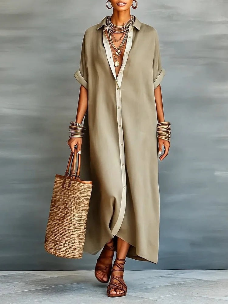 Manelle™ | Khaki Minimalist Maxi Dress